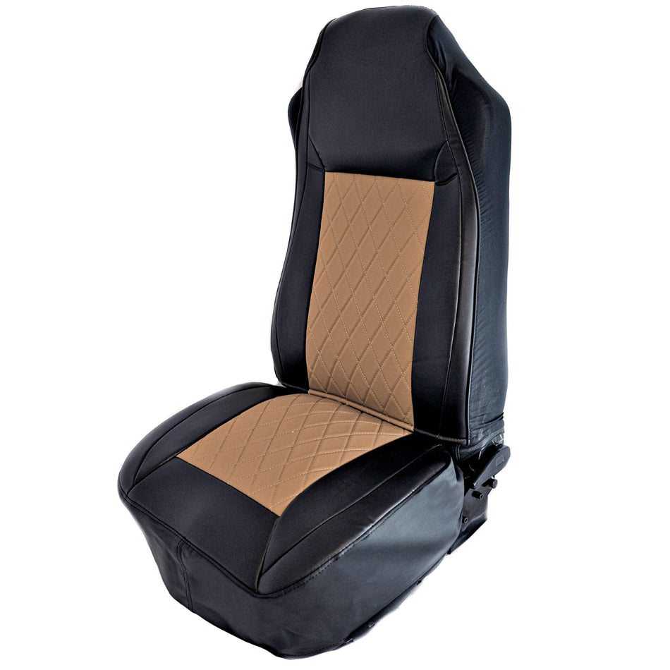 SEAT COVER W/ DIAMOND CENTER & LEATHERETTE TRIM – TAN