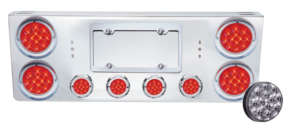 REAR CENTER PANEL W/ 4 – 4″ & 4 – 2″ CLEAR RED ECONOMY LED LIGHTS