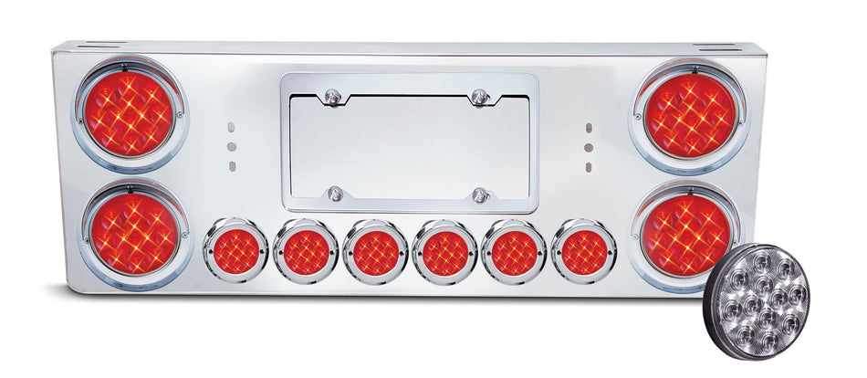 REAR CENTER PANEL W/ 4 – 4″ & 6 – 2″ CLEAR RED ECONOMY LED LIGHTS