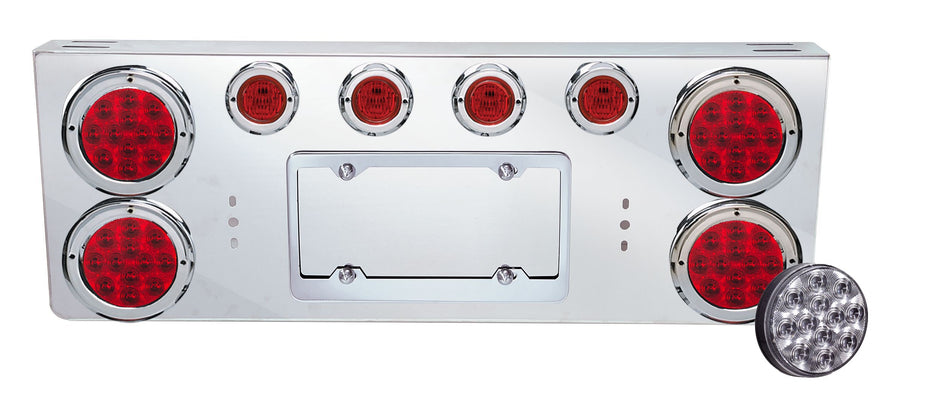 REAR CENTER PANEL W/ 4 – 4″ & 4 – 2″ CLEAR RED ECONOMY LED LIGHTS (TOP)