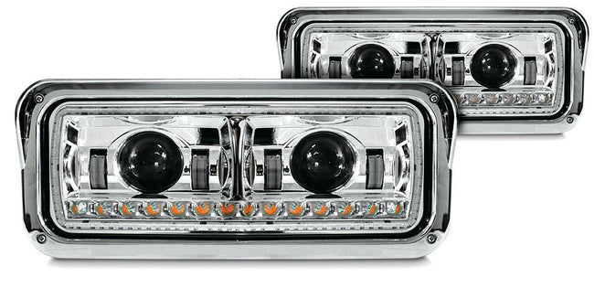 Universal LED Headlights w/Halo & Sequential Turn Signal Chrome (Driver)