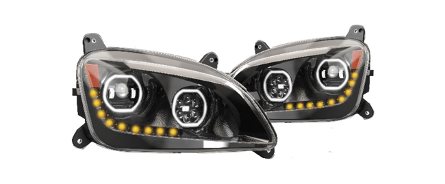 Peterbilt 587/579 2012-21' LED Headlight w/Halo & Sequential Turn Signal Black (Driver)