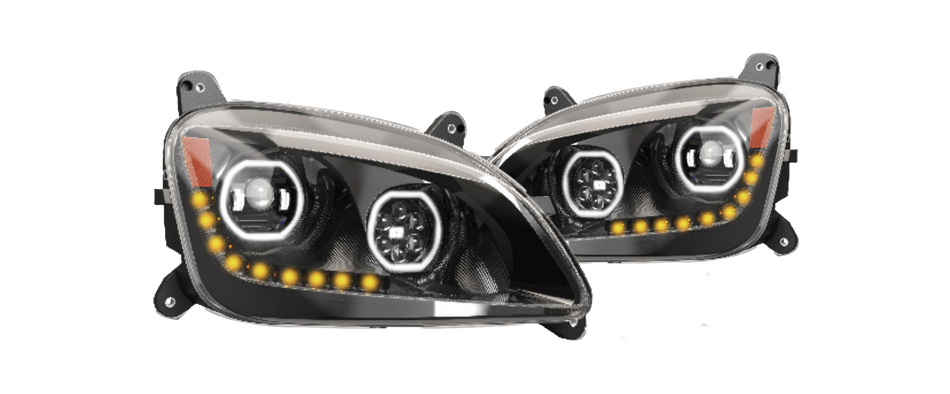 Peterbilt 587/579 2012-21' LED Headlight w/Halo & Sequential Turn Signal Black (Driver)