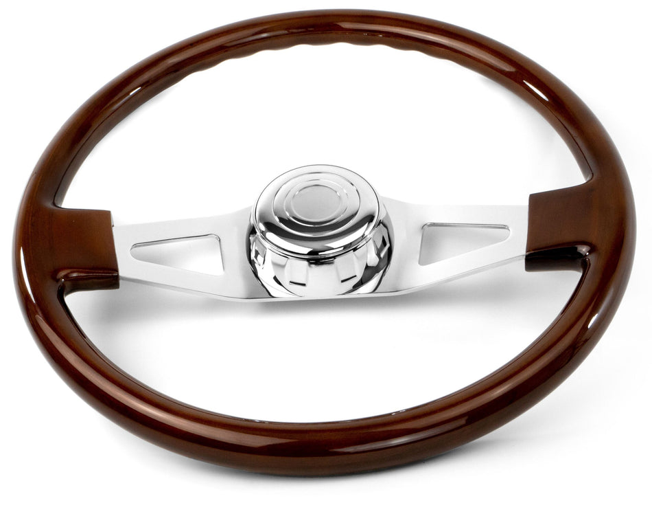 18” WOOD STEERING WHEEL WITH 2 CHROME SPOKES