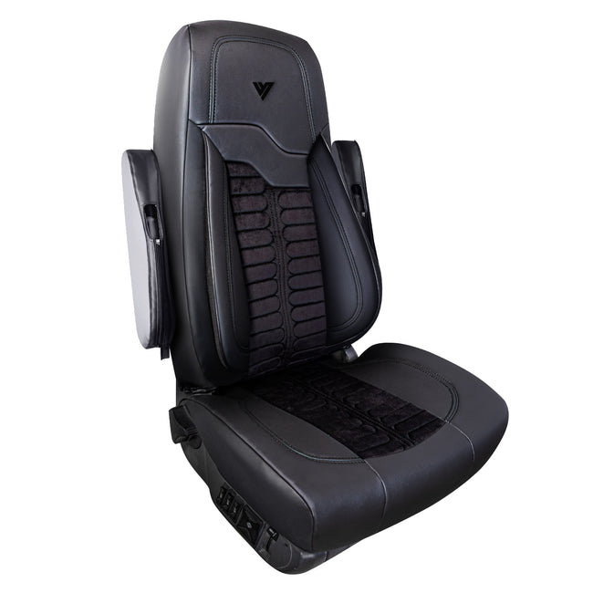Freightliner Cascadia Low Back 31″ Faux Leather with Faux Suede Semi Truck Seat Cover – Black