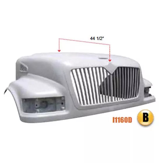 International 4900 1989 To 2001 44 - 1/2 Inch Fiberglass Hood With Grille