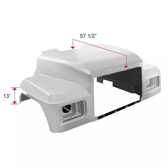 Mack RD 1991 And Newer 57 - 1/2 Inch Fiberglass Hood With Fender Of 13 Inches