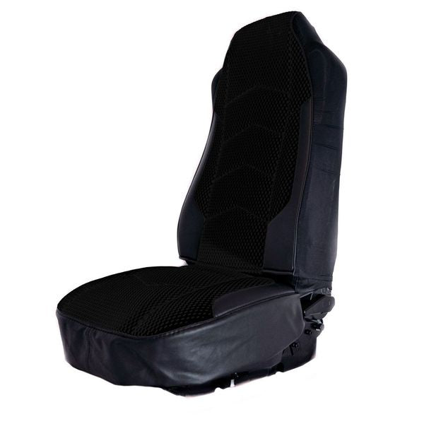 SEAT COVER W/ MESH FABRIC CENTER & LEATHERETTE TRIM – BLACK