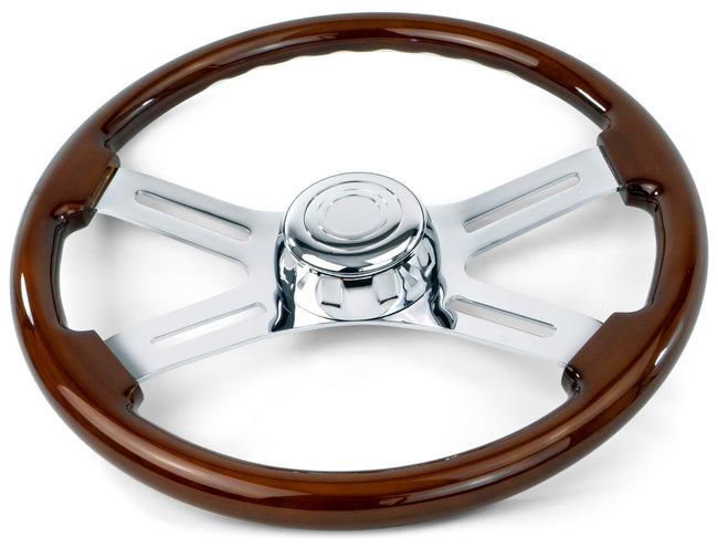 18” Wood Steering Wheel with 4 Chrome Spokes