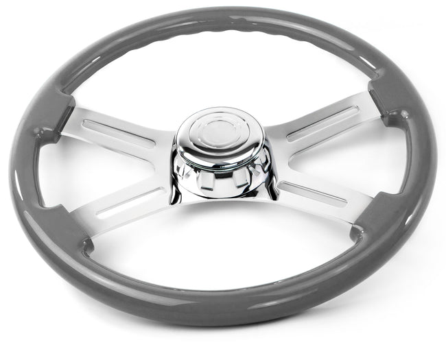 18″ Gray Wood Steering Wheel with 4 Chrome Spokes
