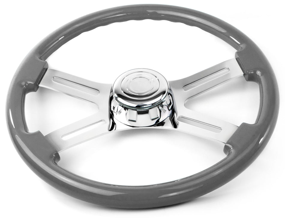 18″ GRAY WOOD STEERING WHEEL WITH 4 CHROME SPOKES