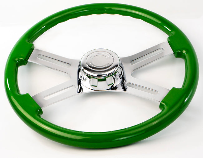 Green Wood Steering Wheel with 4 Chrome Spokes