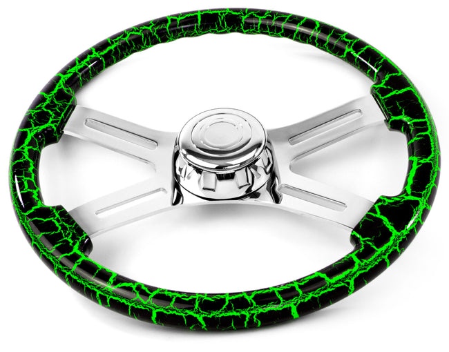 18″ Green Lightning Design Wood Steering Wheel