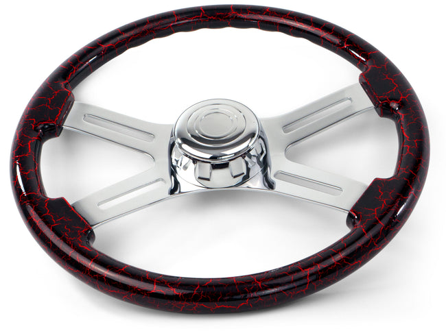 18″ Red LIghtning Design Wood Steering Wheel