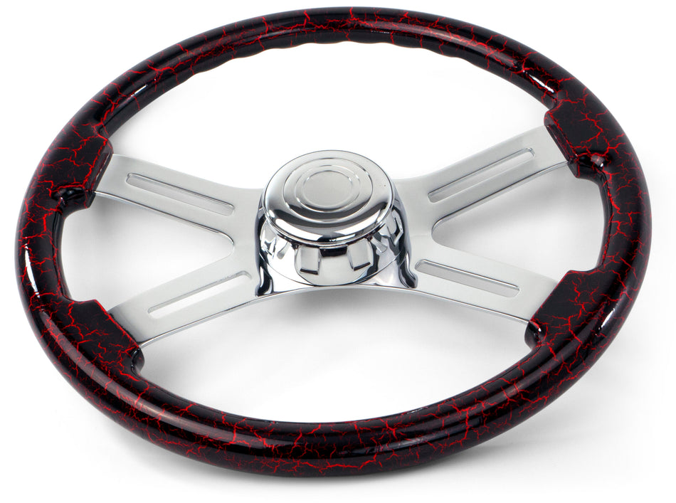 18″ RED LIGHTNING DESIGN WOOD STEERING WHEEL