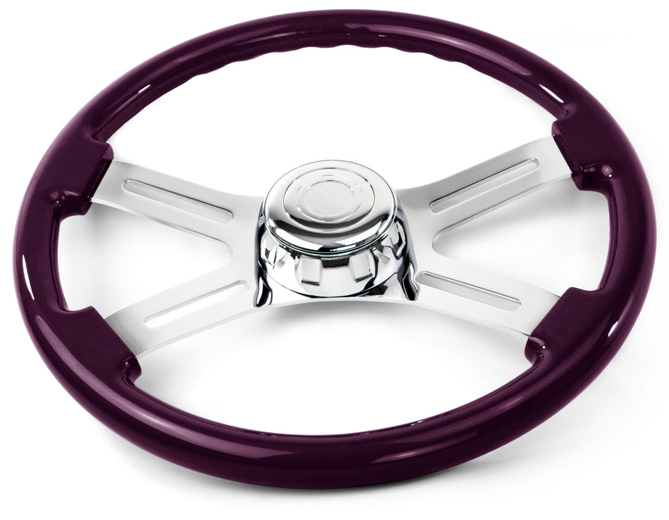 18” PURPLE WOOD STEERING WHEEL WITH 4 CHROME SPOKES