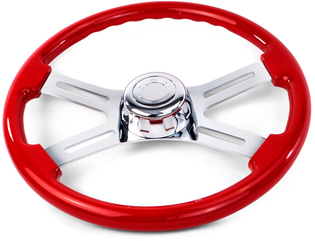 Red Wood Steering Wheel with 4 Chrome Spokes