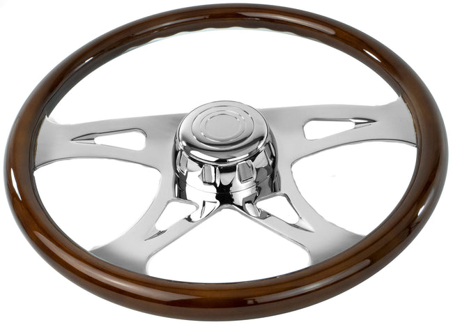 18” Wood Steering Wheel with Chrome Design Spokes