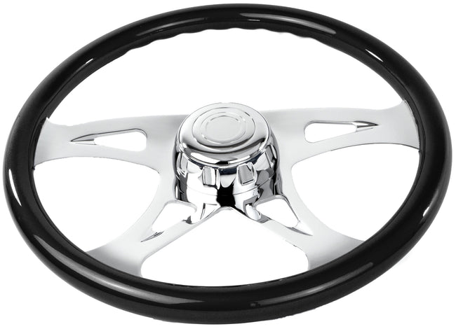 Black Wood Steering Wheel with Chrome Design Spokes