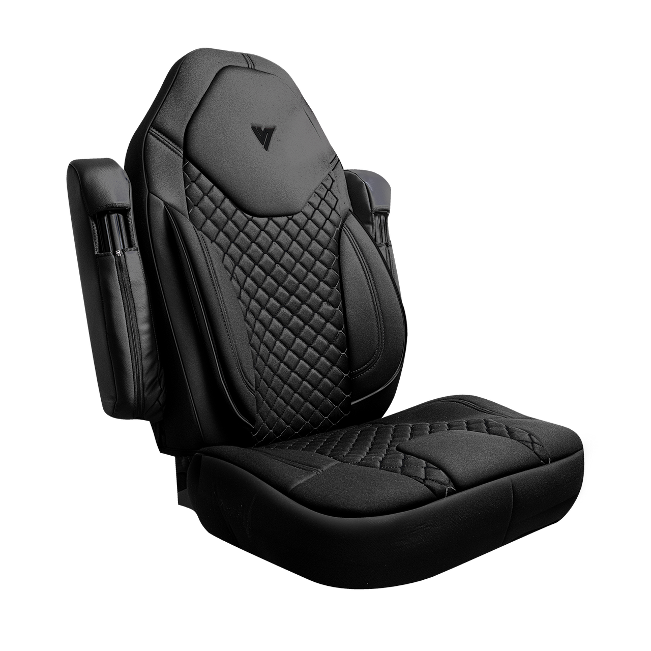 Freightliner Cascadia Low Back 31″ Cloth Semi Truck Seat Cover – Black & Grey Stitching